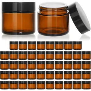 2oz Small Glass Jars with Black Lids, 48 Pack  Glass  Jars, Round Empty Sample Container with Inner Liners for , Cream, Powders and Ointments