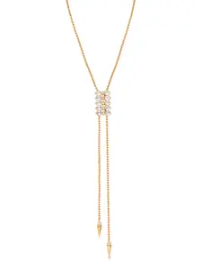 Ettika Crystalized Bolo Necklace 18k Gold Plated Brass with Cubic Zirconia Adjustable Length 31" Total Chain Jewelry
