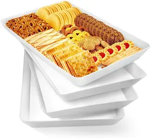 [New Deal] - 4 pcs Serving Tray for Entertaining, Grilling BBQ Accessories, Serving Platters for Snacks, Fruit, Reusable Plastic Trays for Serving Food and Pantry Organization in Kitchen & for Parties