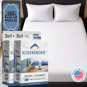 Bed Scrunchie (2-PACK) 3-in-1 Adjustable Bed Sheet Straps & Fasteners – 360° Elastic Fitted Sheet Tightener with Heavy-Duty Anti-Slip Clips – Prevent Loose or Slipping Sheets – Universal Bed Sheet Holder for Deep, Extra-Deep & Adjustable Mattresses