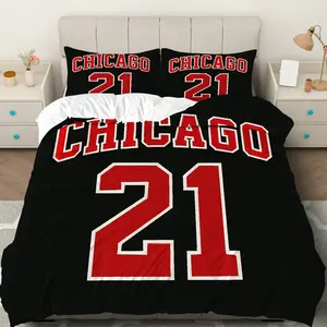 3PCS Duvet Cover Set, 1 Duvet+2 Pillowcases(Without filler), Chicago Sports Number Black Red theme, Perfect for All Seasons bedding set, Basketball Fan Gift Suitable for decoration Bedroom Dorm Man Cave Apartment