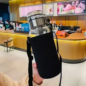 Portable Glass Water Bottle with Filter, High Borosilicate Insulated Sports Cup, Ideal for Travel and Exercise, Durable Handle, Thermal Mug, Hydration Tumbler, Insulated Lid Bottle