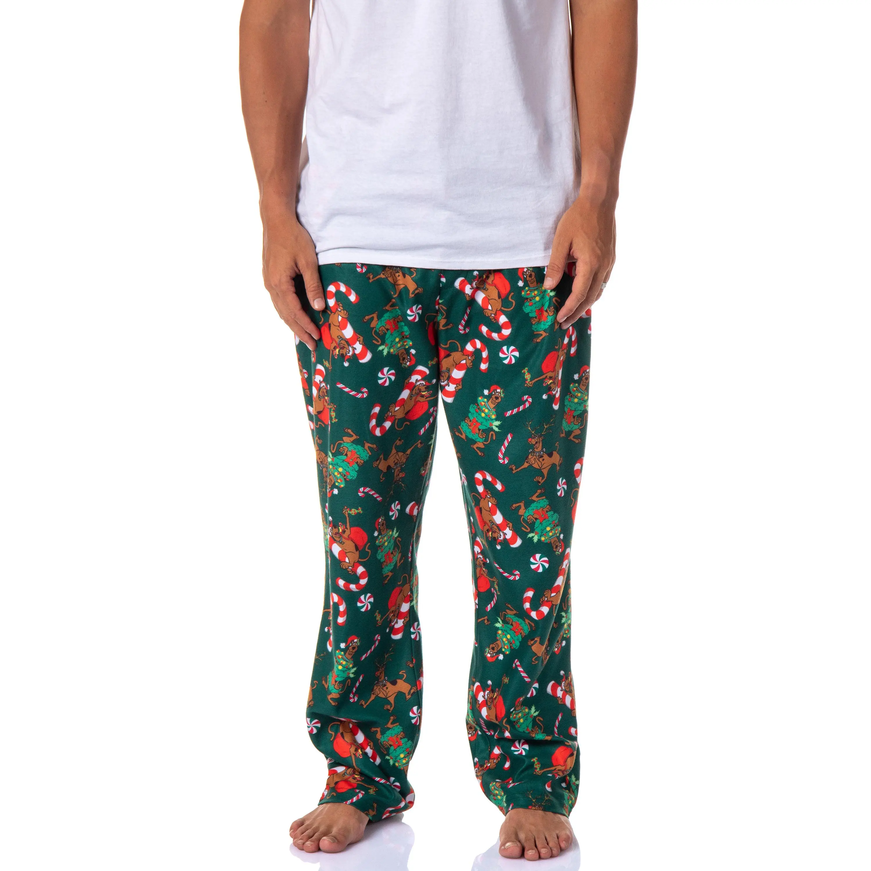 WB - Warner Bros Men's Scooby-Doo Christmas Tree Reindeer Pajama Pants, 90s Cartoon Character Allover Print Men's Sleep Bottoms, 90S Cartoon Character Men's Pajamas Bottoms, Allover Print Men's Pajamas Bottoms