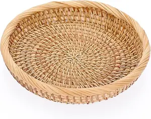 Small Woven Wicker Basket - 7.6" Round Entryway Organizer for Keys, Wallet, Cell Phone & Snacks