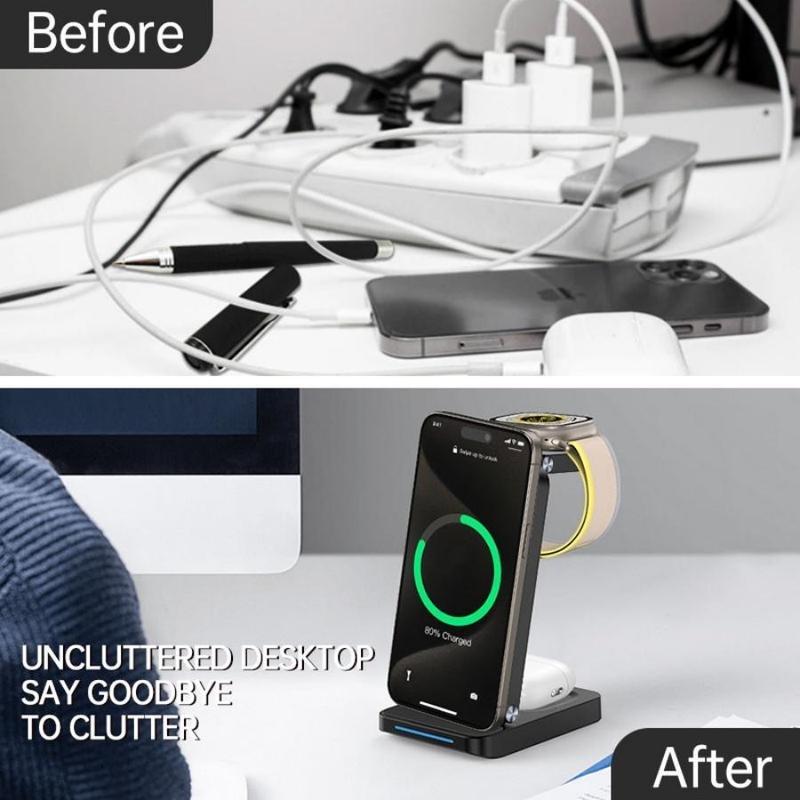 3 in 1 Magnetic Wireless Chargers, Foldable Magnetic Electronics Wireless Charger Stand, Durable Fast Charging Station Compatible with iPhone 16 15 14 13 12 Series