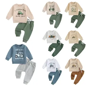 Toddler Boys Country Farm Tractor Fall Winter Outfit Baby Long Sleeve Sweatshirt Tops Elastic Waist Jogger Pants 2Pcs Set