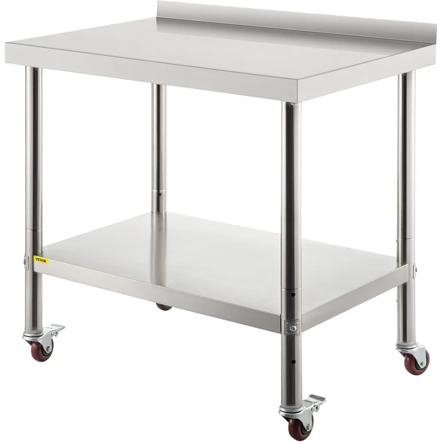 VEVOR Rust-Resistant Stainless Steel Prep Table, 36 x 24 x 35 inch Sturdy Garage Countertop, 440lbs Load Capacity, Backsplash, Adjustable Undershelf, 4 Casters, Easy Installation Commercial Kitchen Workstation, Smooth, Kneading Dough