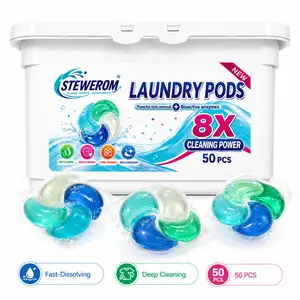 STEWEROM Laundry Pods 50 Count, Scented 4-Chamber Detergent Pods, Fast-Dissolving Laundry Capsules with Bioactive Enzymes, Floral Fragrance, Easy Toss & Wash for Everyday Laundry