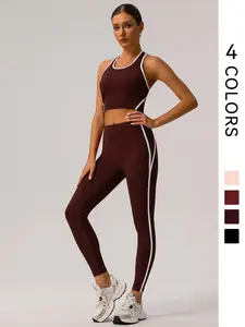 2-Piece Women's Sportswear Set, Color-blocking Sleeveless Sports Vest with a Chest Pad & High Waist Tummy Control Butt Lift Fitness Yoga Leggings, Comfortable Sportswear, Workout Running Clothes, Workout Running Outfits