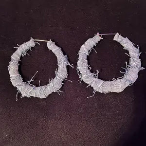 Jean hoop earrings , colorful , rainbow fur earrings and stainless steel men’s bracelet Female Female Male Female