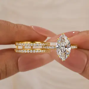 Maxine CZ 4.0ct Marquise Cut Insert 2PC Engagement Ring,5A Cubic Zirconia Women's Ring Jewelry,Promise Ring for Daily,Travel,Proposal,Wedding,Birthday,Anniversary