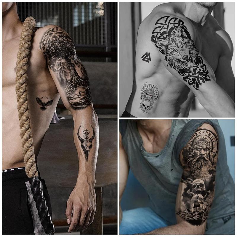 77 Sheets Viking Temporary Tattoos Adult Kids, Viking Pirate Tribal Totem Fake Tattoos Stickers, Nordic Norse Celtic Half Arm Sleeve Tattoos Body Art for Women Men 77 Sheets Viking Temporary Tattoos Adult Kids, Viking Pirate Tribal Totem Fake Tattoos Stickers, Nordic Norse Celtic Half Arm Sleeve Tattoos Body Art for Women Men
