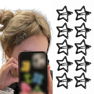 Small Black Snap Hair Clips Star  Punk Hair Clips Accessories  Women Girls Metal No Slip Hair Barrettes Hairpins Hairclips  Thin Thick Fine Hair Gothic Star Hair Accessories Decors