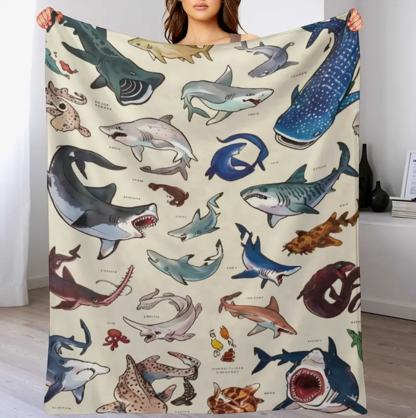 Romantic ocean style whale shark pattern warm blanketchildren adult nap blanket soft and comfortable suitable forall seasons