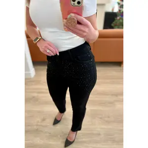 Judy Blue Reese Rhinestone Slim Fit Jeans in Black