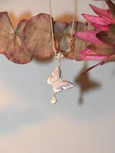 ”Ethnifly“ 925 Sterling Silver Purple Dream Butterfly Necklace  Sparkling Wings + Heart Charm