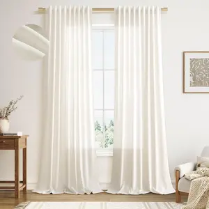 Linen Curtains 96 Inches Long for Living Room 2 Panels Back Tab Modern Farmhouse Light Filtering Soft Linen Draperies Privacy Boho Long Curtains for Bedroom Dining Ivory Cream W52 x L96
