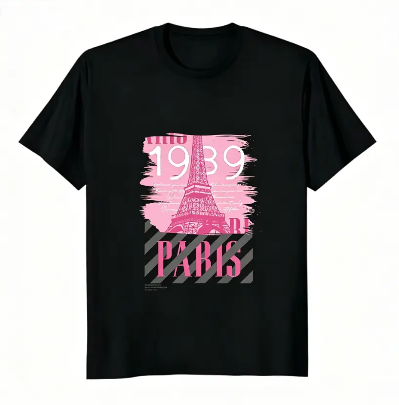 Paris 1939 Eiffel Tower Retro Graphic Tee Y2K Aesthetic Black Unisex T‑Shirt