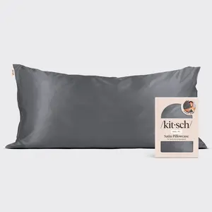 Kitsch Satin Pillowcase with Zipper for Hair & Skin, Softer Than Silk Pillow Cases, Wrinkle-Free, Smooth and Cooling Satin Pillow Covers, King Size 19"x36", Charcoal