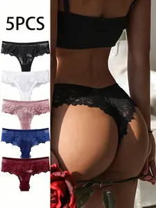 Five-Piece Lace G-Strings Set, Elegant Chic Underwear Collection, Perfect for Everyday Wear, Comfort & Style Combined, Ideal Gift Option
