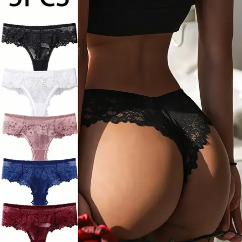 Five-Piece Lace G-Strings Set, Intimates Panties, Slim Fitting Underwear, Elegant Underwear Collection, Perfect for Everyday Wear, Comfort & Style Combined, Ideal Gift Option