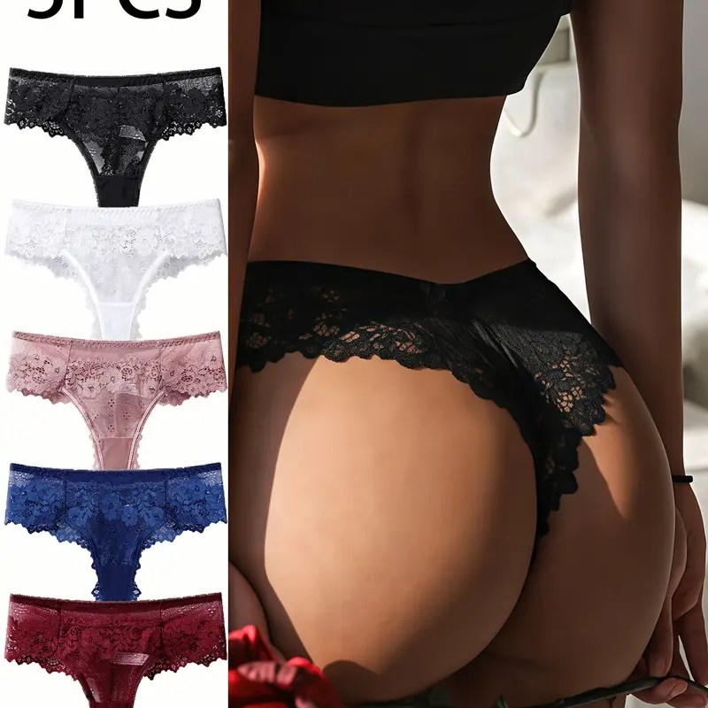 Five-Piece Lace G-Strings Set, Intimates Panties, Slim Fitting Underwear, Elegant Underwear Collection, Perfect for Everyday Wear, Comfort & Style Combined, Ideal Gift Option