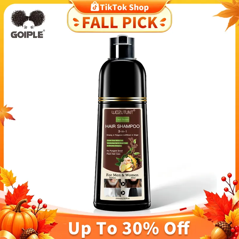 Goiple 200ml 3-in-1 Hair Dye Shampoo - Gentle Herbal Formula with Ginseng, Shampoo Color for Adults, Covers Gray Hair, Natural Plant Haircare, Salon-Quality Conditioner, Radiant Cleanser, Silky Finish
