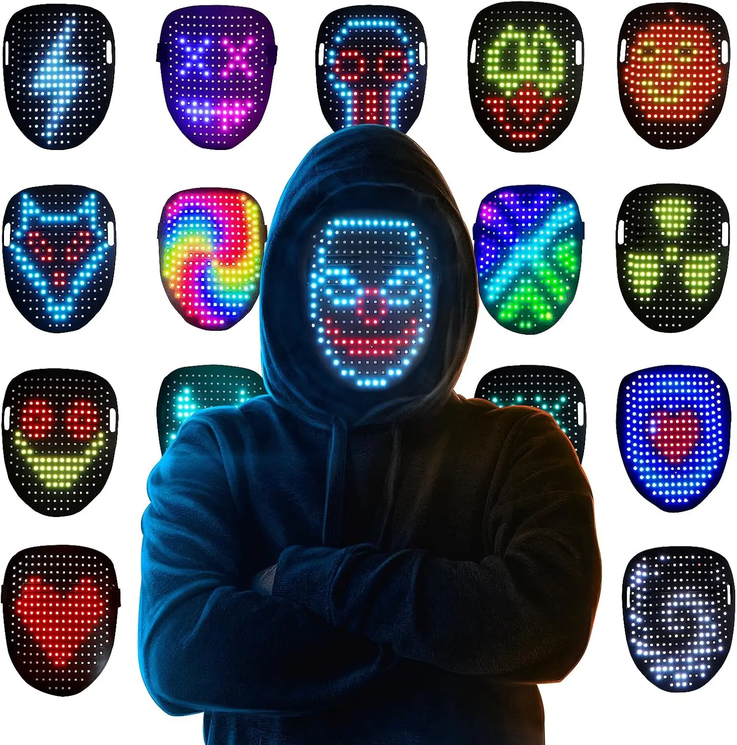 LED Light-Up Mask with Gesture Sensing - Car Interior Decoration Gift Set for Halloween, Christmas Costume Parties
