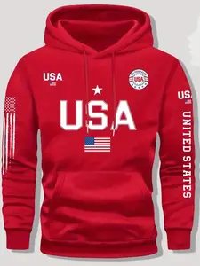USA flag print hoodie men's fleece sweatshirt, United States letter print unisex casual knit fabric pullover for students and couples fashion hoodie for autumn and winter, 2025 spring pullover hooded sports hoodie 8