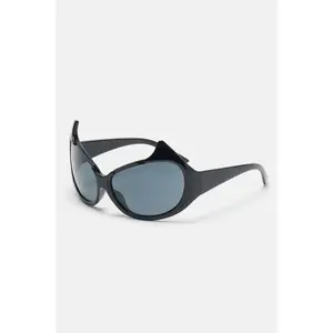 Kitty Kat Oversized Sunglasses with Black Frame and Light Blue Lenses