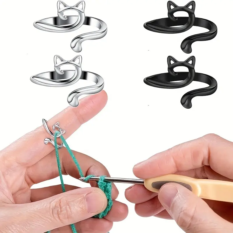 4pcs Adjustable Finger Holder - Knitting Crochet Loop Ring Yarn Guide Thimble - Faster Sewing Tools for Crocheters Sewing Kit Sewing Supplies Sewing Accessories Crafts Sewing Accessories And Supplies