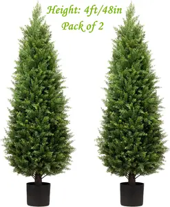 4ft Artificial Cedar Trees Artificial Topiary Trees Set of 2 Items Decorative Faux Cypress Plants 48in UV Resistant Potted Bushes Fake Green Shrubs for Outdoor Indoor Front Porch Garden Ornaments Fruit Decoration