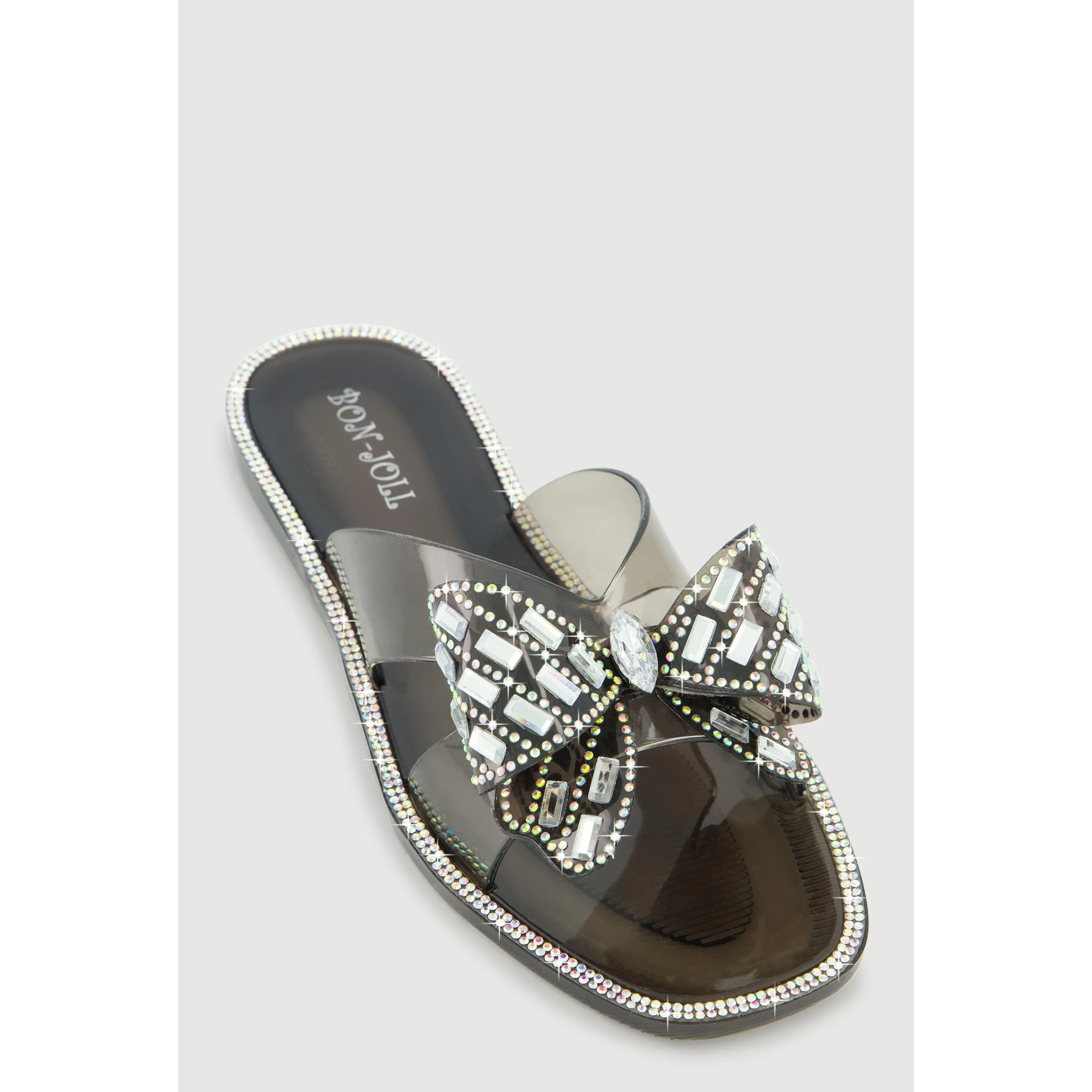 Open Toe Rhinestone Bow Band Slide Sandals