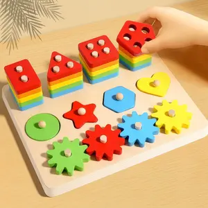 Montessori Wooden Stem Toy Set, Geometric Shape Color Matching Game, Shape Sorter, Hand-Eye Coordination, Early Education, Ideal Gift for Kids