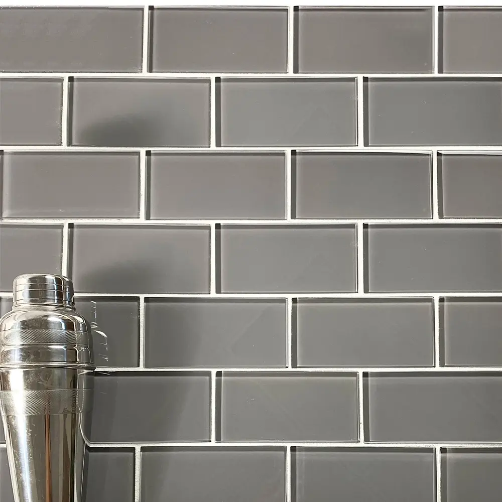 Abolos UNBMET0306-PEBOX Metro Gray 3 in. x 6 in. Glossy Glass Subway Backsplash Wall Tile, Wall Panel