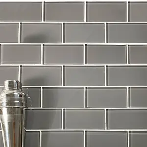 ABOLOS UNBMET0306-PEBOX Metro Gray 3 in. x 6 in. Glossy Glass Subway Backsplash Wall Tile