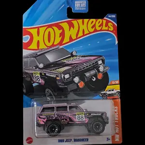 HOT WHEELS 1988 Jeep Wagoneer Series HW Hot Truck with Number 88, Black and Purple Color Scheme, Includes Display Case