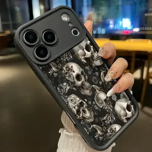 Phone Case for iPhone 17 Pro Max 16 15 14 Plus 13 12 Mini 11 XR X XS Air E Skull Floral Symphony Pattern Drop Protection Shockproof Soft Silicone Smartphone Cover Casing
