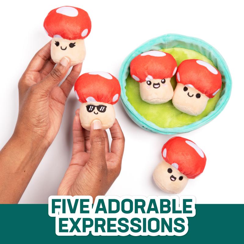 Emotional Support Mushrooms - 5 Plush Toys in Basket | Whimsical & Cute Stuffed Animal Gift for All Ages, Perfect Valentine's Day Present
