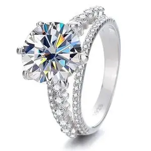 Ava Style Fashion Ring with Synthetic Moissanite, Classic Round Cut Pave Band for Adults
