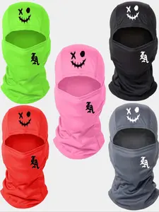 1PC Unisex printed letter "LA+Evil Ghost Face" Balaclava hat, designed with cartoon letters, suitable for outdoor matching, travel, beach, Y2K style, used for decorating parties, picnics, sports events, and gatherings.