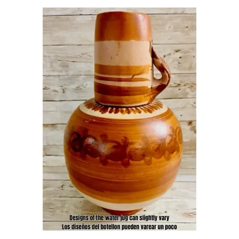Cantaro de Agua Con Vaso de Barro Clay Water Jug Terracotta