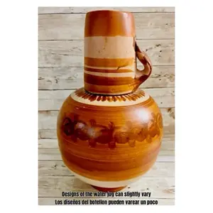 Cantaro de Agua Con Vaso de Barro Clay Water Jug Terracotta  Drinkware Beverage Mexican Traditional Bottle Serving