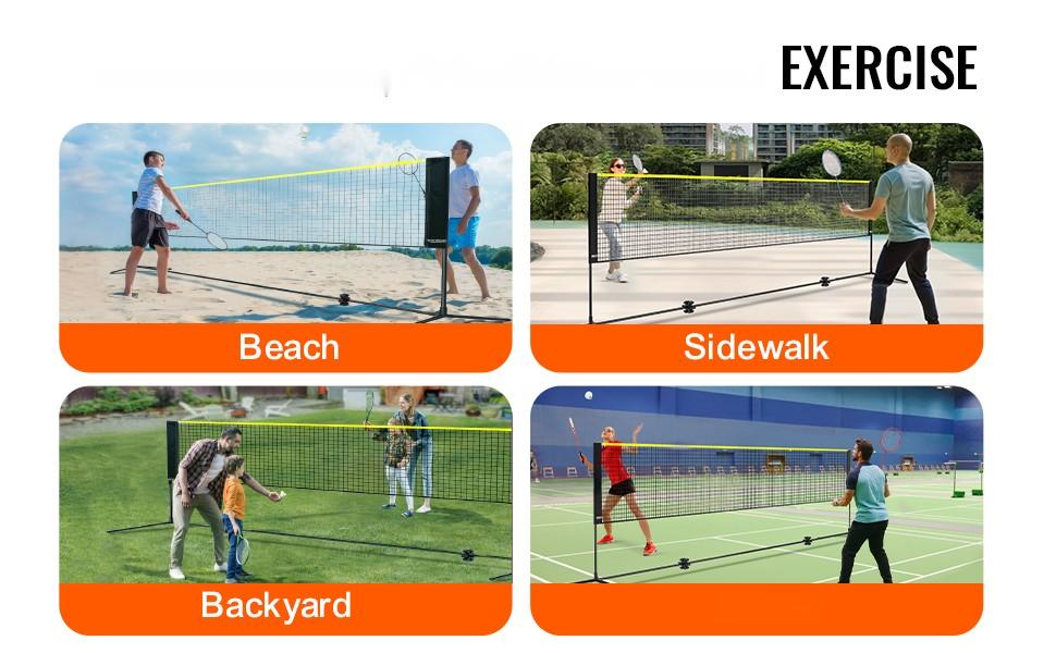 Height Adjustable 20ft Wide Portable Sports Net Set For Badminton, Volleyball, Pickleball And Tennis — Foldable Net With Poles, Stand, Carry Bag, Rackets, Nylon Shuttlecocks, Suitable For Backyard, Indoor And Outdoor Use