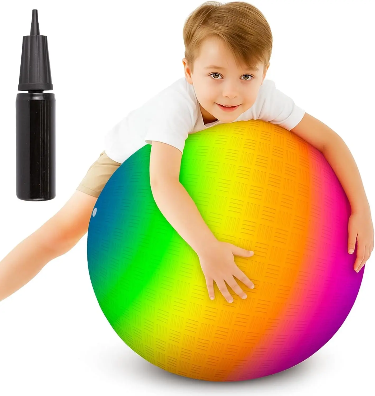 Rainbow Playground Ball for Kids with Hand Pump, Bouncy 18 Inch Rainbow Playground Ball for Kids with Hand Pump, Bouncy 18 Inch