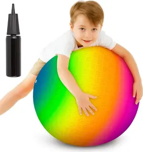 Rainbow Playground Ball for Kids with Hand Pump, Bouncy 18 Inch