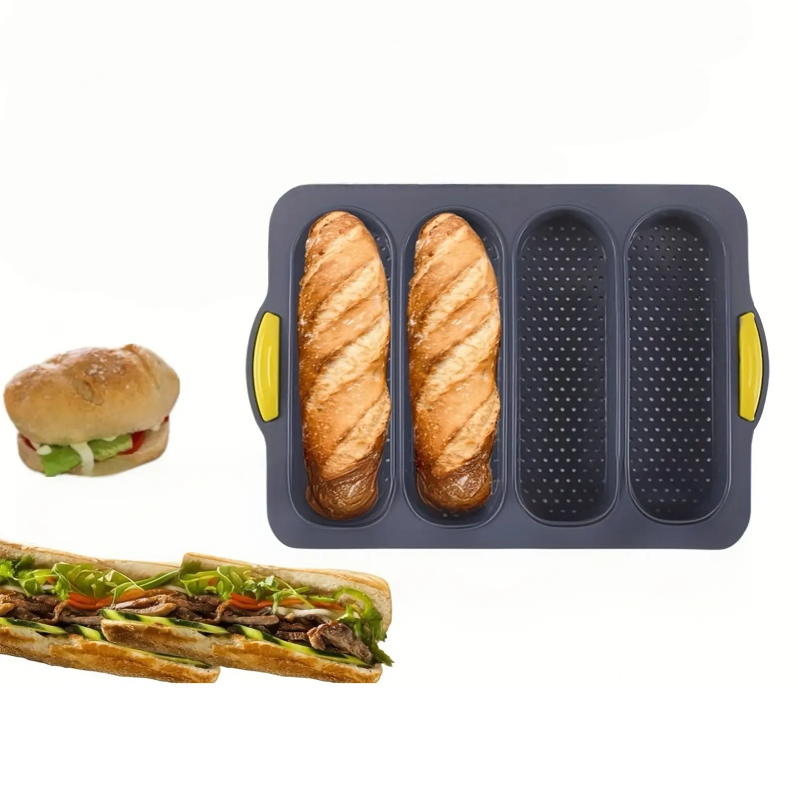 French Bread Tray, Silicone Four-Hole Bread Plate, Non-Stick French Baking Tray, Oven Safe, Easy Release, Kitchen Tool, Ideal Gift for Home Chefs, Silicone Loaf Molds, Baking Tools, Baking Supplies