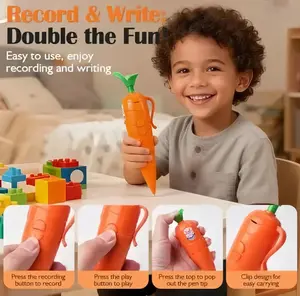 60-Second Voice Recorder with Playback & Audio Recorder Pen - Cute Carrot-Shaped Recorder Device, Smooth-Writing Ballpoint Pen - Fun & Creative Gift for Kids, Students, Teachers