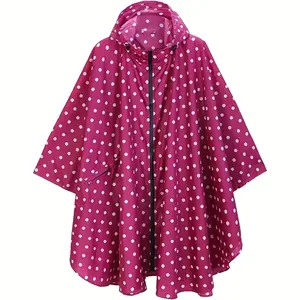 Trendy Adult Polka-Dot Raincoat: Lightweight Hooded Zippered Jacket with Pockets – Stylish & Functional Rainwear for Daily Use