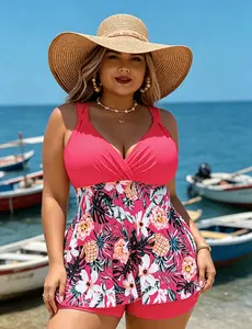 Plus Size Bathing Suit for Women, Fashion Print Split Skirt 2pcs Swimsuit Trunks Plus Size Women's Tankini Beachwear Womenswear